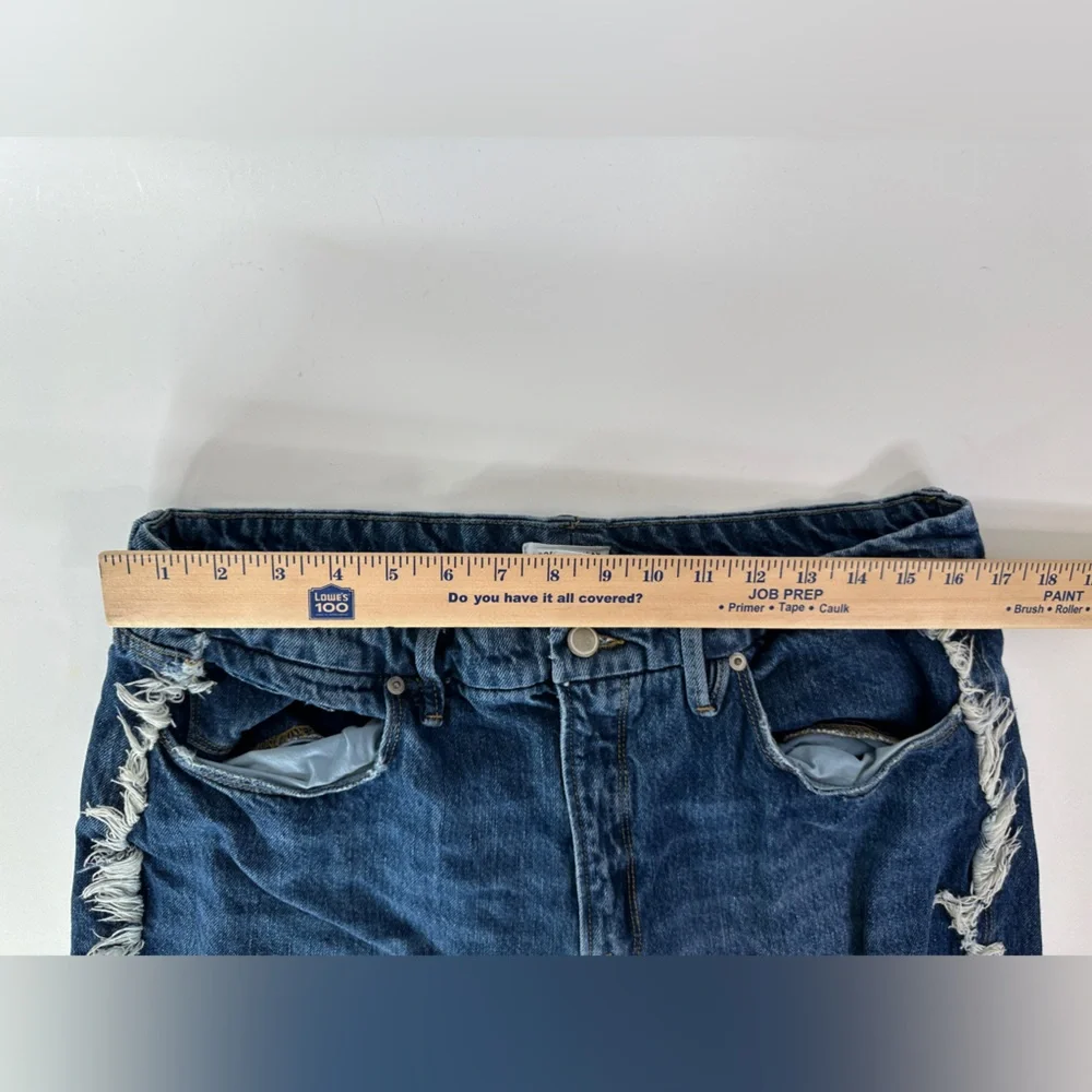 Good American Jeans Women's 15 Good Boy Side Fringed‎ Straight Leg Denim Blue